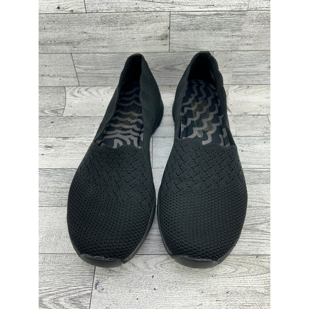 Skechers Sport 49481 Black Knit Scalloped Slip On Walking Shoes Womens 9.5 - Picture 2 of 11